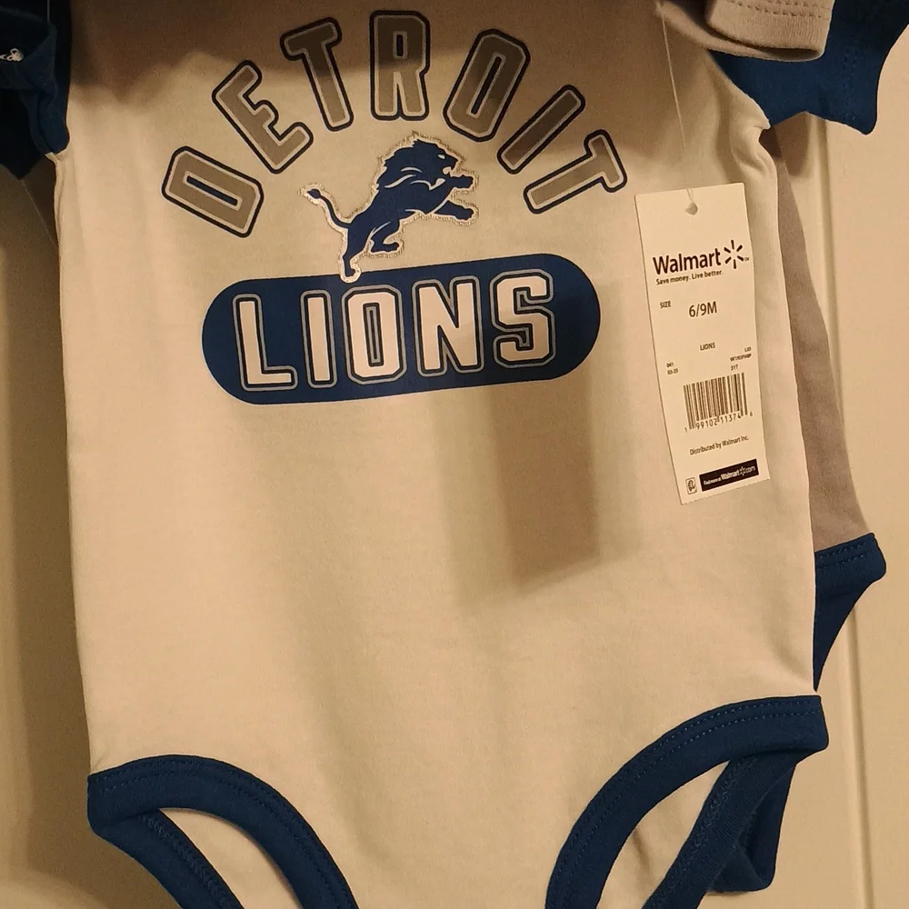 NWT 6-9 Month Detroit Lions Blue Baby Bodysuit 3 Piece Set